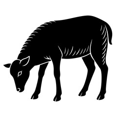 Black Grazing Sheep Silhouette Vector Illustration