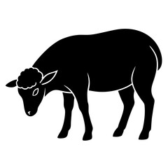 Black Grazing Sheep Silhouette Vector Illustration