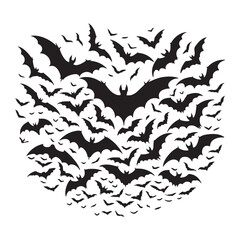 Flock of bats on white background, silhouette bats fly in the sky, halloween silhouette on white background
