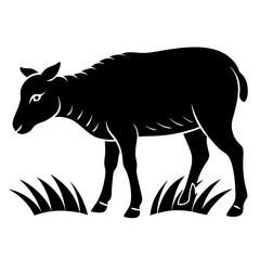 Black Grazing Sheep Silhouette Vector Illustration