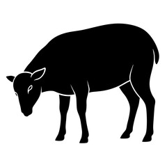 Black Grazing Sheep Silhouette Vector Illustration