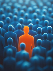 La figura naranja que destaca entre una multitud azul
