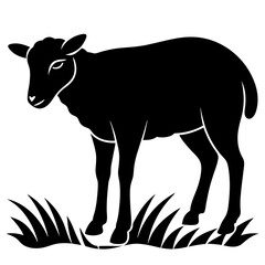 Black Grazing Sheep Silhouette Vector Illustration