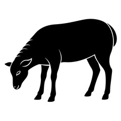 Black Grazing Sheep Silhouette Vector Illustration