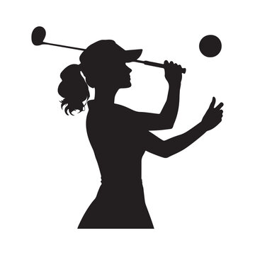 recommend clip art: Woman bounces a golf ball, plays golf, sports, golf. Realistic silhouette on white background
                    