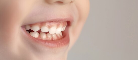 Obraz premium Caries on children's teeth Close up. Common symptoms of fluorosis and tooth decay in children