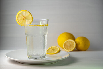 glass of mineral water with lemon