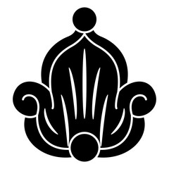 Stylized flower in folk style. Medieval Russian floral motif. Abstract symmetrical design. Black and white silhouette.