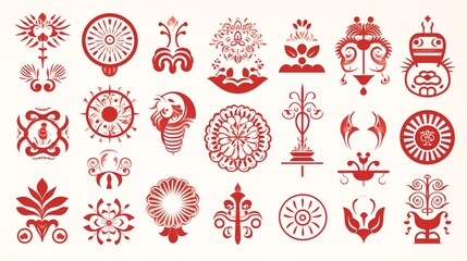 Collection of intricate red patterns and designs ideal for various creative projects.