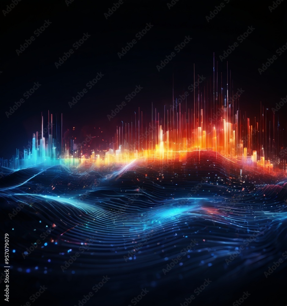 Poster abstract cityscape background with lines and dots