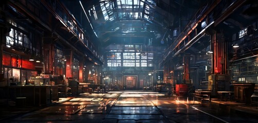 Fototapeta premium dark and empty industrial building with lot windows
