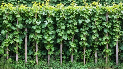 Lush Green Vines on Trellis in Organic Vegetable Garden