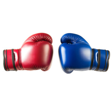 Red and blue boxing gloves isolated on transparent background Generative Ai.	