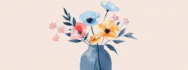 Fototapeta premium Art work: Geometric flower vase in lilac and soft pink tones
