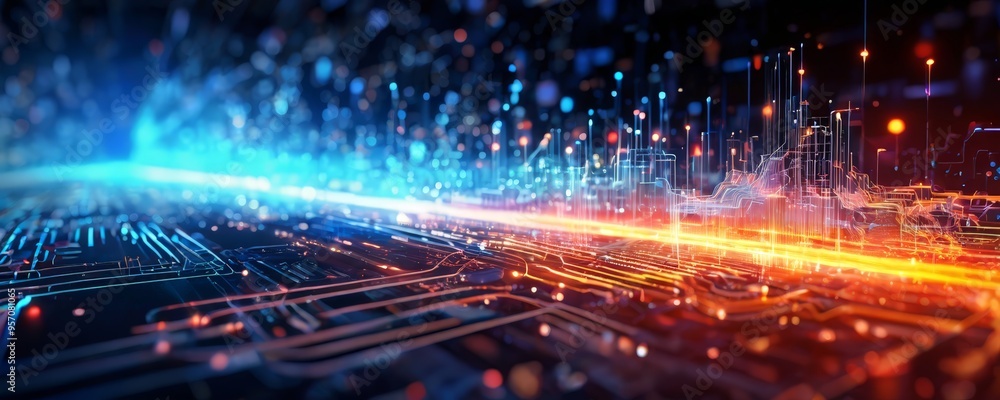 Poster abstract technology background with glowing lines and lights