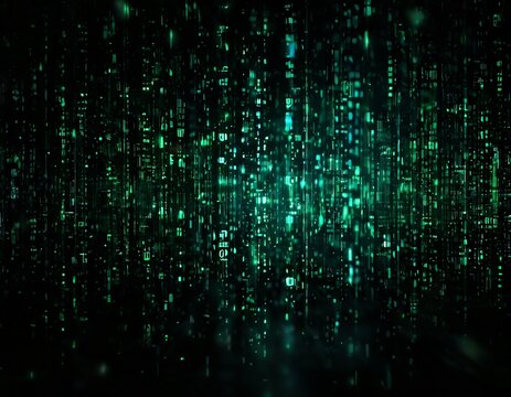dark background with green and black squares
