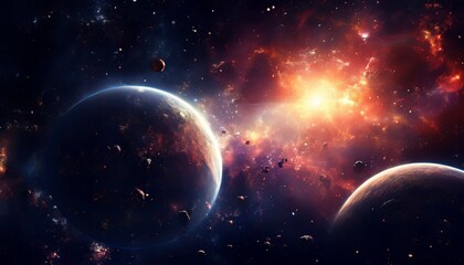 Obraz premium space scene with planets and stars