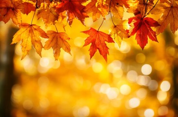 Blurred autumn background. Yellow leaf in autumn park