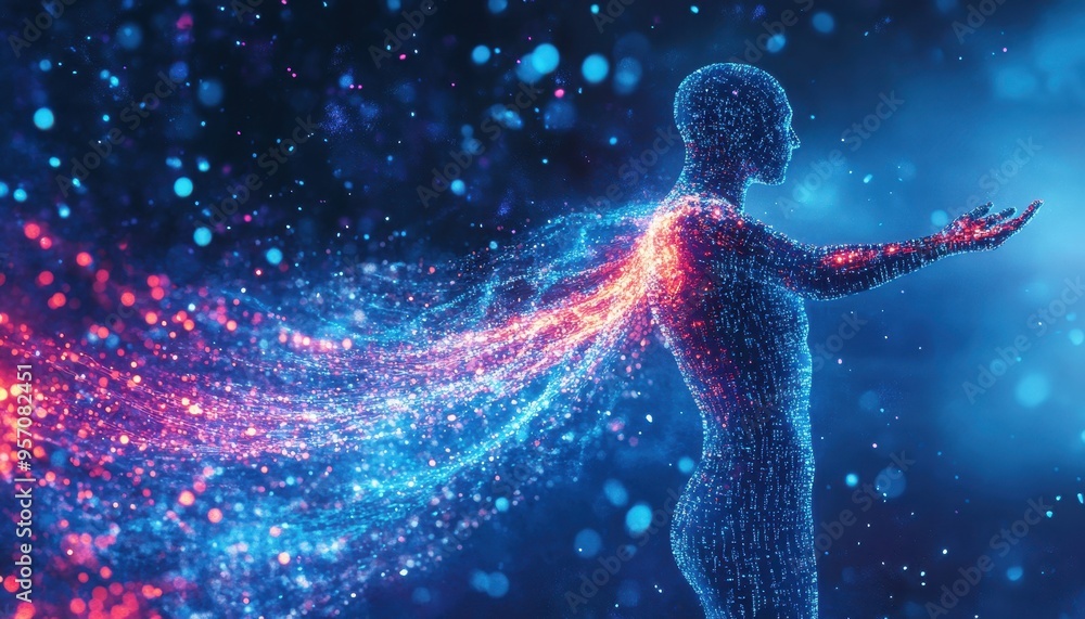 Aufkleber superhero ai humanoid with binary streams