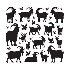 Goat set silhouette on white background
