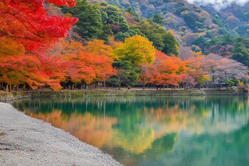 During autumn, Kyoto's Arashiyama is a beautiful place along the river.