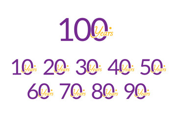 100 Years Anniversary Number simple design collection Vector Template Illustration