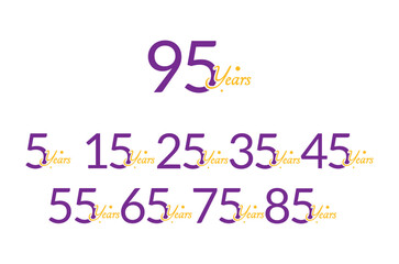 95 Years Anniversary Number simple design collection Vector Template Illustration