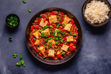 Mapo tofu, tofu in spicy mincemeat sauce.