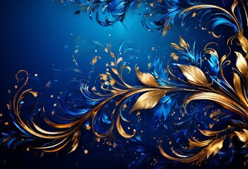 blue and gold floral background