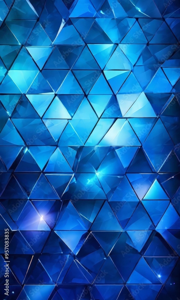 Poster blue abstract background with shiny triangles