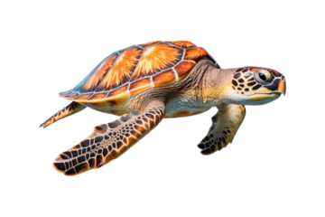 close up of a sea turtle on a white backdrop. Ideal for instructional materials on environmental issues, conservation, and marine life