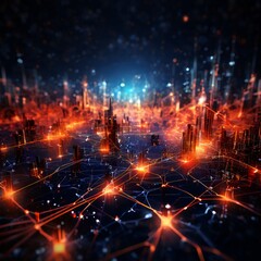 Obraz premium futuristic city with glowing lights and connections