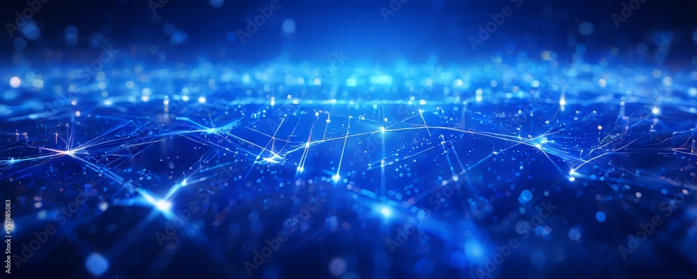 Poster abstract technology background with glowing lines and dots