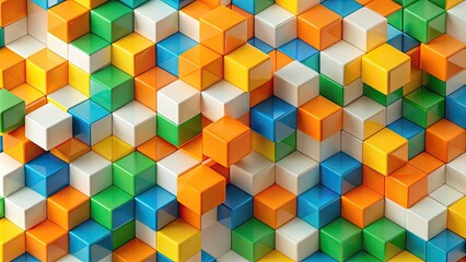 Obraz premium Vibrant geometric blocks of orange, yellow, blue, and green create a dynamic, abstract pattern on a white background, showcasing a playful and modern aesthetic.