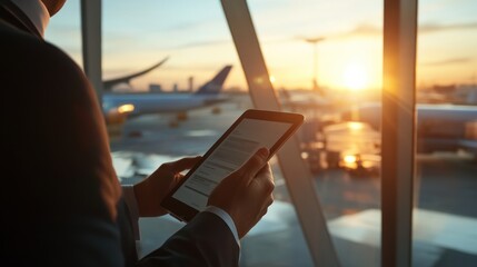 Businessman using tablet at airport