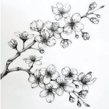 flower, cherry, Japan, floral, vector, nature, illustration, pattern, plant, drawing, leaf, art, vintage, decoration, sketch, branch, design, flowers, blossom, summer, spring, black, rose, garden, bea