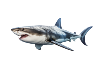 close up of a great white shark swimming; ideal for use in teaching materials or wildlife films
