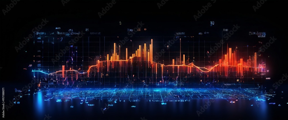Poster abstract technology background with glowing lines and graphs