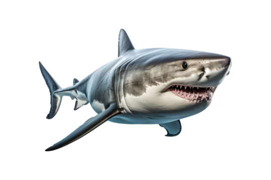close up of a great white shark swimming; ideal for use in teaching materials or wildlife films