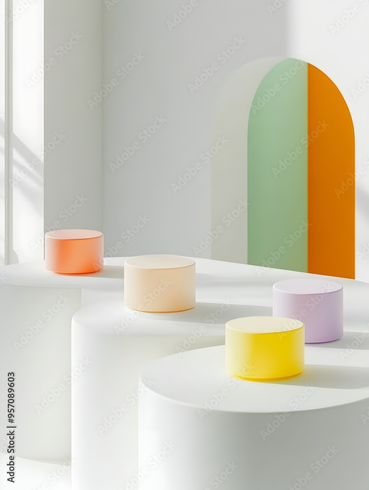 Poster vibrant loyalty program showcase with minimalist 3d rendered product closeups on clean white backgro