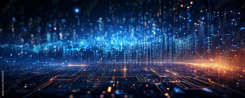 Aufkleber abstract technology background with glowing lines and dots
