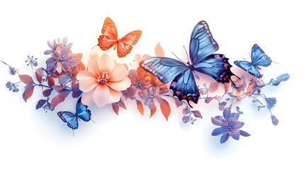 Vibrant Spring Sale Artwork with Floral Motifs  Butterflies  and Discount Tags in Minimalist Digital Style