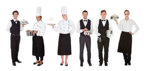 Our Happy Catering Team: A Diverse Group of Waiters and Chefs Ready