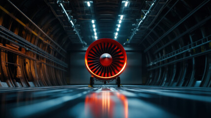 A wind tunnel testing an aircraft model