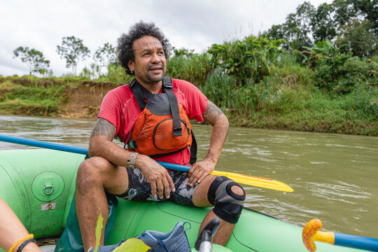 Tourist guide on a raft.