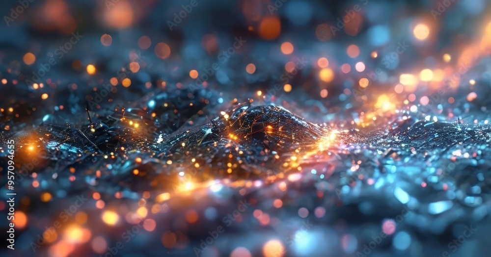 Poster abstract background with shiny particles and bo lights