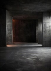 dark room with concrete walls and floor