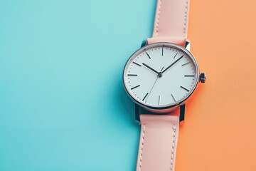 Minimalist watch on two-tone background.