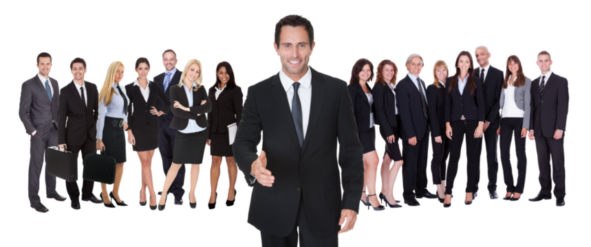 Businessman Leading Diverse Team in Handshake Agreement for Large Contract