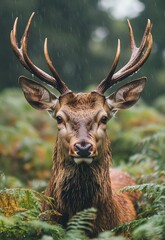 Viewing the autumn bracken in the countryside from a Red Deer stag